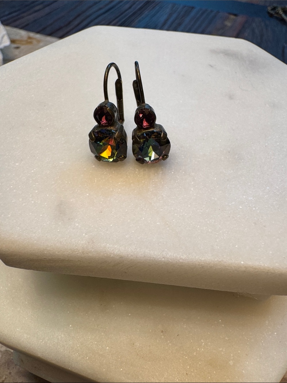 Sorrelli- Iridescent Crystal Drop Leverback Earrings - Purple/Multicolor
